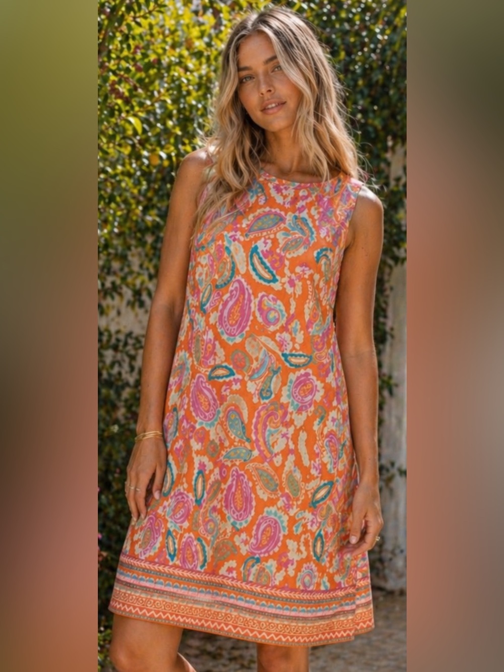 MSK Paisley Sleeveless Shift Dress Orange Pink Resort Size S NWT